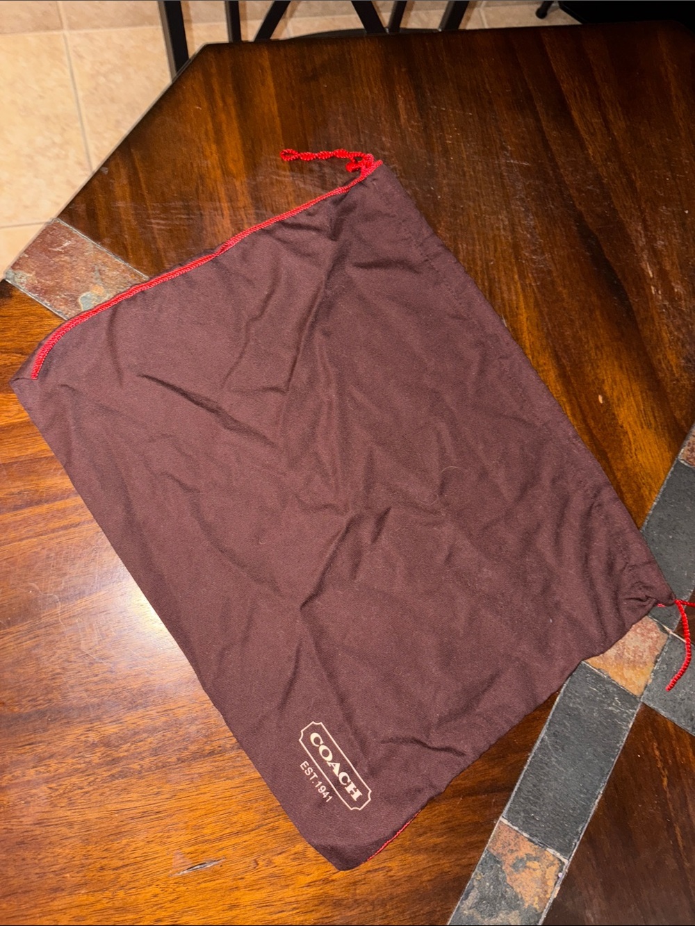 Coach Brown Dust Bag with Red Trim and Drawstring